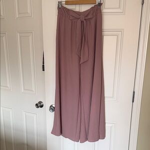 GeeGee Wide-Leg Tie-Waist Pants in Mauve Pink